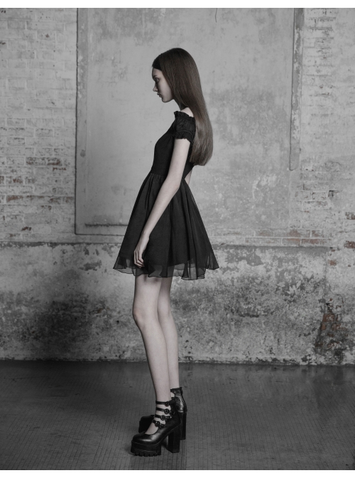 Gothic Female Lolita Black Lace Binding Strapless Dress