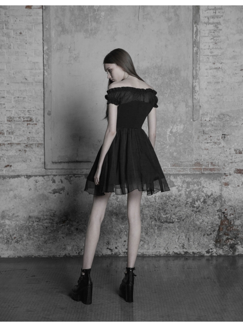Gothic Female Lolita Black Lace Binding Strapless Dress