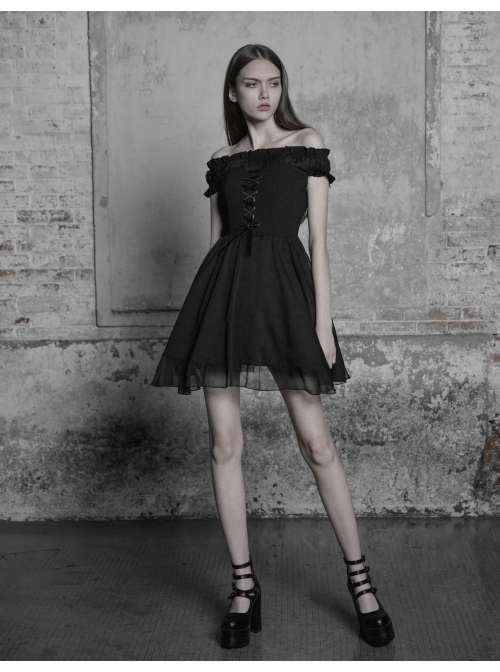Gothic Female Lolita Black Lace Binding Strapless Dress