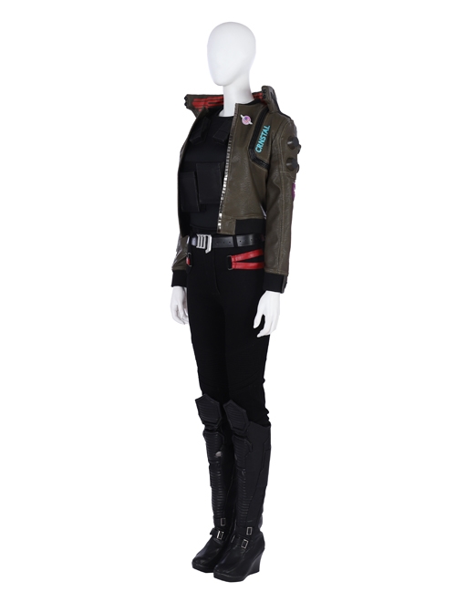 Cyberpunk 2077 Female Role Army Green Jacket Suit Halloween Cosplay Costume Full Set