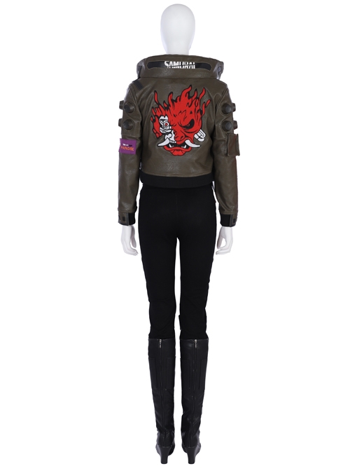 Cyberpunk 2077 Female Role Army Green Jacket Suit Halloween Cosplay Costume Full Set