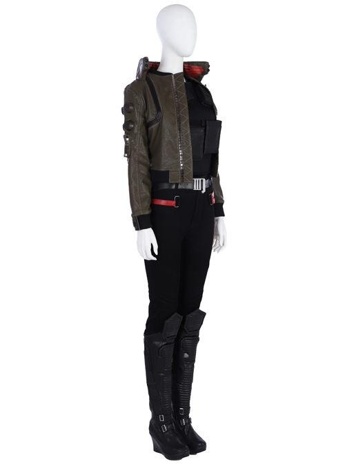 Cyberpunk 2077 Female Role Army Green Jacket Suit Halloween Cosplay Costume Full Set