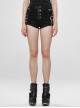 Black Metal Square Loop Hasp Button Side Hollow-Out Splice Mesh Punk Denim Shorts