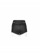 Black Metal Square Loop Hasp Button Side Hollow-Out Splice Mesh Punk Denim Shorts
