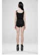 Black Metal Square Loop Hasp Button Side Hollow-Out Splice Mesh Punk Denim Shorts