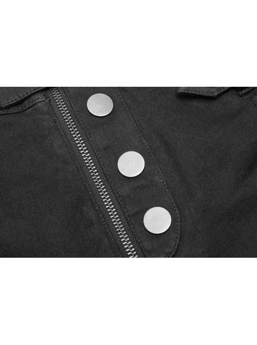 Black Metal Square Loop Hasp Button Side Hollow-Out Splice Mesh Punk Denim Shorts