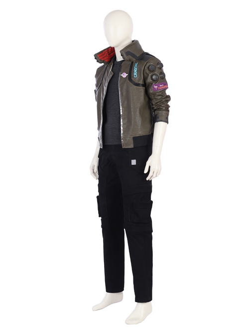Cyberpunk 2077 Male Role Army Green Jacket Suit Halloween Cosplay Costume Full Set