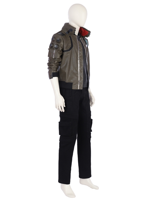 Cyberpunk 2077 Male Role Army Green Jacket Suit Halloween Cosplay Costume Full Set