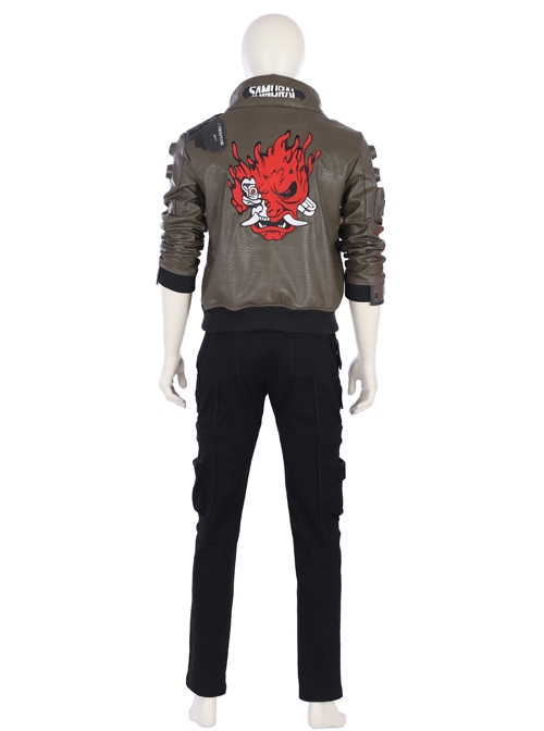Cyberpunk 2077 Male Role Army Green Jacket Suit Halloween Cosplay Costume Full Set