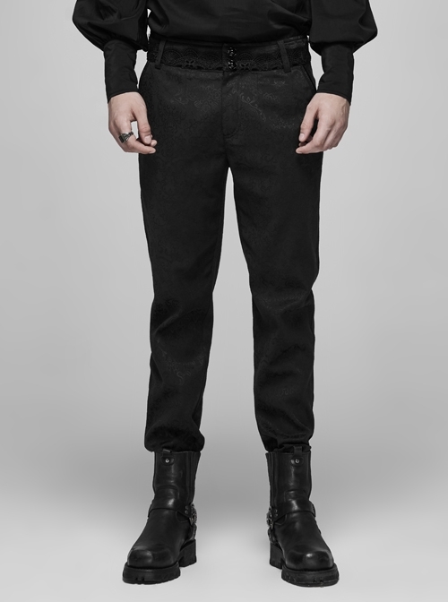 Dark Jacquard Waist Lace Decoration Button Black Gothic Velveteen Pants