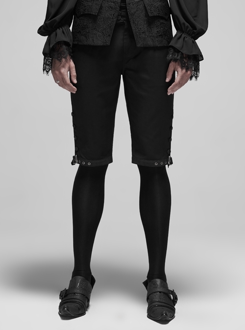 Dark Stripe Back Waist Lace-Up Bottom Metal Hasp Black Gothic Shorts