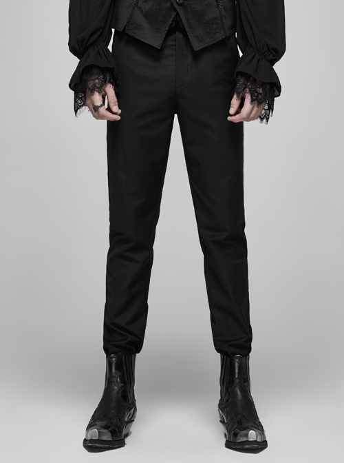 Black Waist Embroidery Patterns Back Waist Lace-Up Gothic Trousers