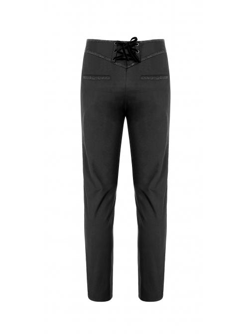 Black Waist Embroidery Patterns Back Waist Lace-Up Gothic Trousers
