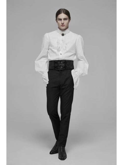 Black Waist Embroidery Patterns Back Waist Lace-Up Gothic Trousers