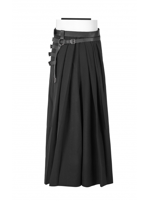 A-Shaped Pleated Belt Side Metal Adjusting Buttons Leather Loops Black Punk Japanese Warrior Pants