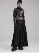 A-Shaped Pleated Belt Side Metal Adjusting Buttons Leather Loops Black Punk Japanese Warrior Pants