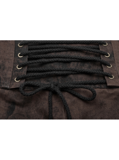 Waist Head Metal Adjusting Button Back Waist Lace-Up Brown Punk Mottled Stripes Pants