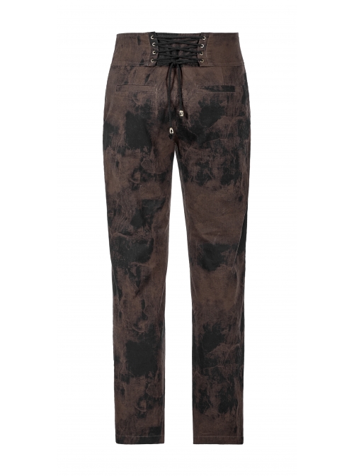 Waist Head Metal Adjusting Button Back Waist Lace-Up Brown Punk Mottled Stripes Pants