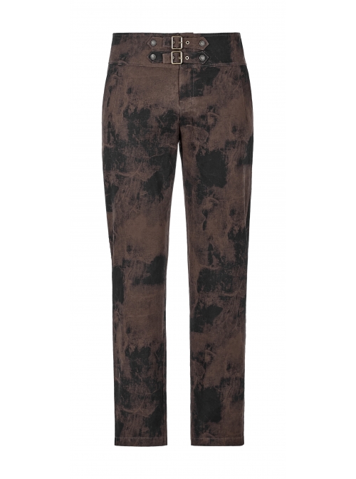Waist Head Metal Adjusting Button Back Waist Lace-Up Brown Punk Mottled Stripes Pants