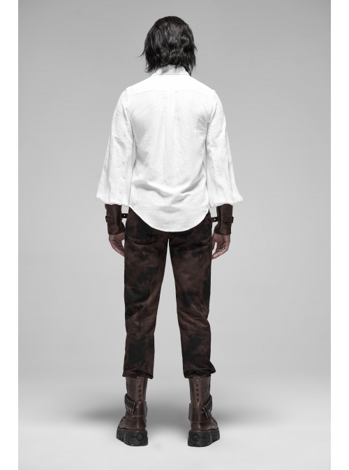 Waist Head Metal Adjusting Button Back Waist Lace-Up Brown Punk Mottled Stripes Pants