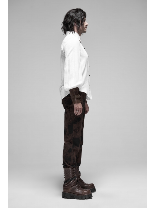 Waist Head Metal Adjusting Button Back Waist Lace-Up Brown Punk Mottled Stripes Pants