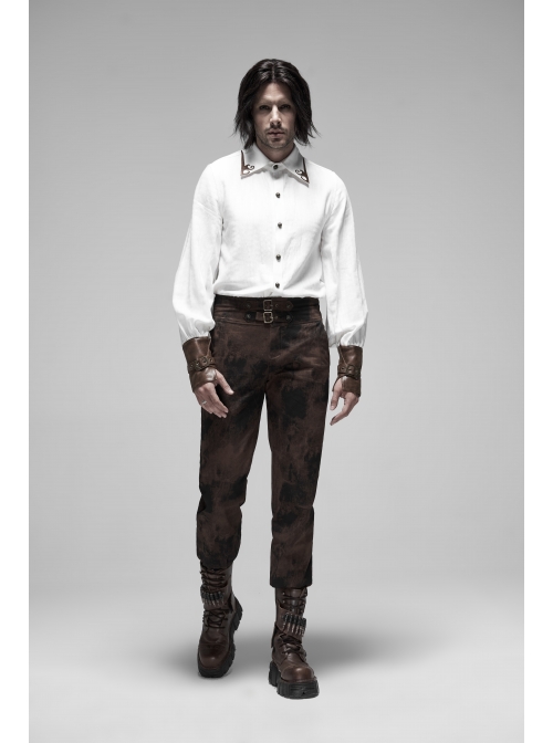 Waist Head Metal Adjusting Button Back Waist Lace-Up Brown Punk Mottled Stripes Pants