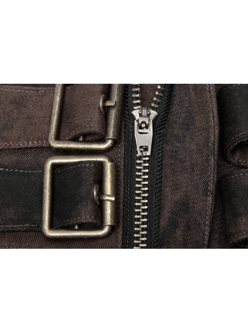 Waist Head Metal Adjusting Button Back Waist Lace-Up Brown Punk Mottled Stripes Pants