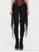 Broken Holes Backside Splice Red Mesh Lace-Up Lace Hem Black Punk Leggings