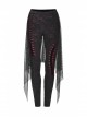 Broken Holes Backside Splice Red Mesh Lace-Up Lace Hem Black Punk Leggings