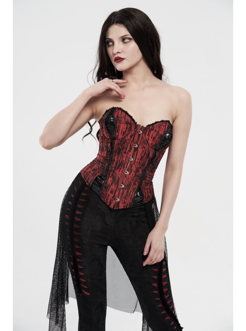 Broken Holes Backside Splice Red Mesh Lace-Up Lace Hem Black Punk Leggings