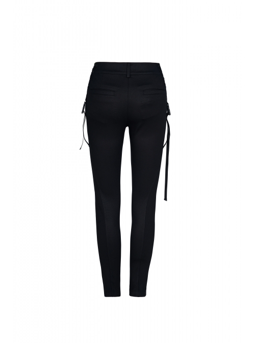 Waist Side Collision Fluorescent Yellow-Green Splice Mesh Lace-Up Hasp Black Punk Leggings