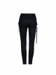 Waist Side Collision Fluorescent Yellow-Green Splice Mesh Lace-Up Hasp Black Punk Leggings
