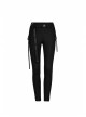 Waist Side Collision Fluorescent Yellow-Green Splice Mesh Lace-Up Hasp Black Punk Leggings