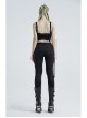 Waist Side Collision Fluorescent Yellow-Green Splice Mesh Lace-Up Hasp Black Punk Leggings