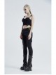 Waist Side Collision Fluorescent Yellow-Green Splice Mesh Lace-Up Hasp Black Punk Leggings
