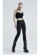 Waist Side Collision Fluorescent Yellow-Green Splice Mesh Lace-Up Hasp Black Punk Leggings