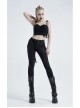Waist Side Collision Fluorescent Yellow-Green Splice Mesh Lace-Up Hasp Black Punk Leggings