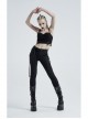 Waist Side Collision Fluorescent Yellow-Green Splice Mesh Lace-Up Hasp Black Punk Leggings