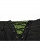 Waist Side Collision Fluorescent Yellow-Green Splice Mesh Lace-Up Hasp Black Punk Leggings