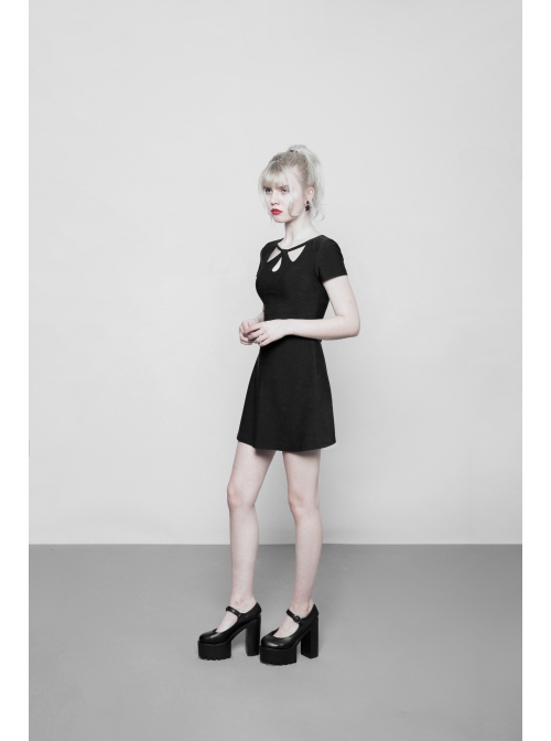 Steam Punk Female Casual Elegant Hollow Elastic High Waist Dress