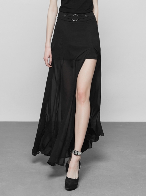 Steam Punk Female Dark High Waist Chiffon Long Skirt