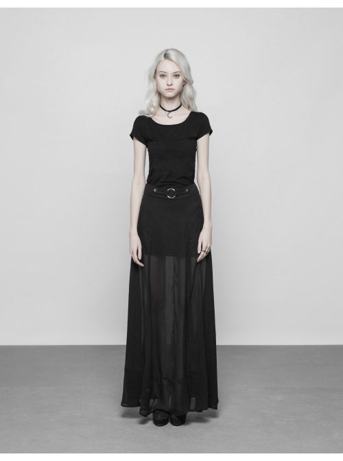 Steam Punk Female Dark High Waist Chiffon Long Skirt