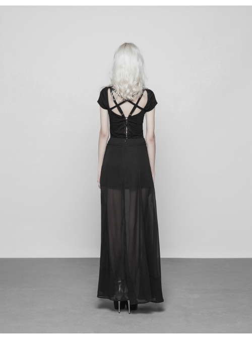 Steam Punk Female Dark High Waist Chiffon Long Skirt
