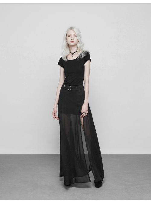 Steam Punk Female Dark High Waist Chiffon Long Skirt