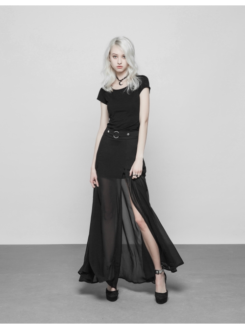 Steam Punk Female Dark High Waist Chiffon Long Skirt