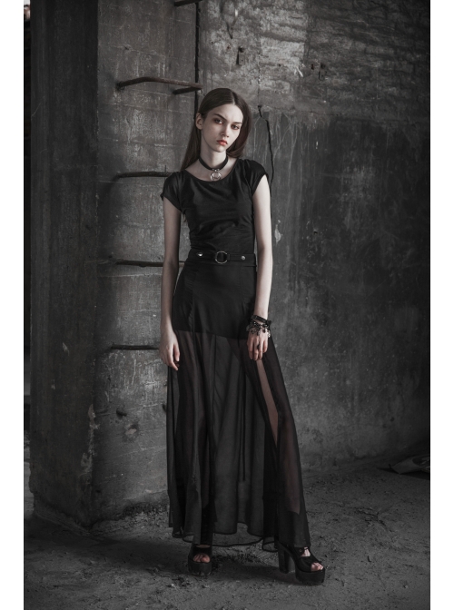 Steam Punk Female Dark High Waist Chiffon Long Skirt