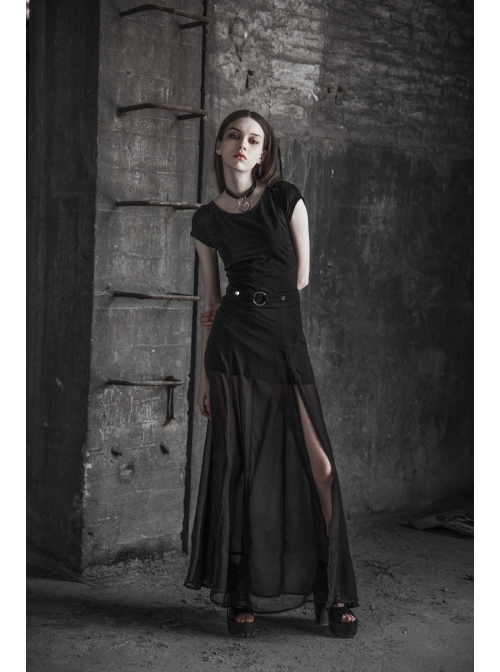 Steam Punk Female Dark High Waist Chiffon Long Skirt