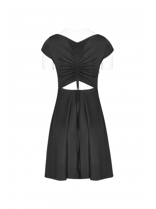 Steam Punk Female Black Hollow Lace Hem Pleated Dress