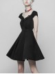 Steam Punk Female Black Hollow Lace Hem Pleated Dress