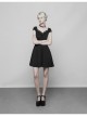 Steam Punk Female Black Hollow Lace Hem Pleated Dress